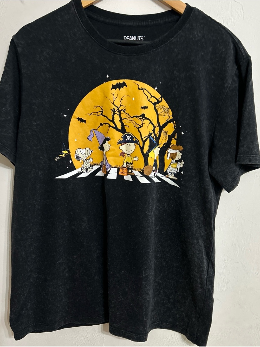 Peanuts Black Tee with Orange Halloween Graphic